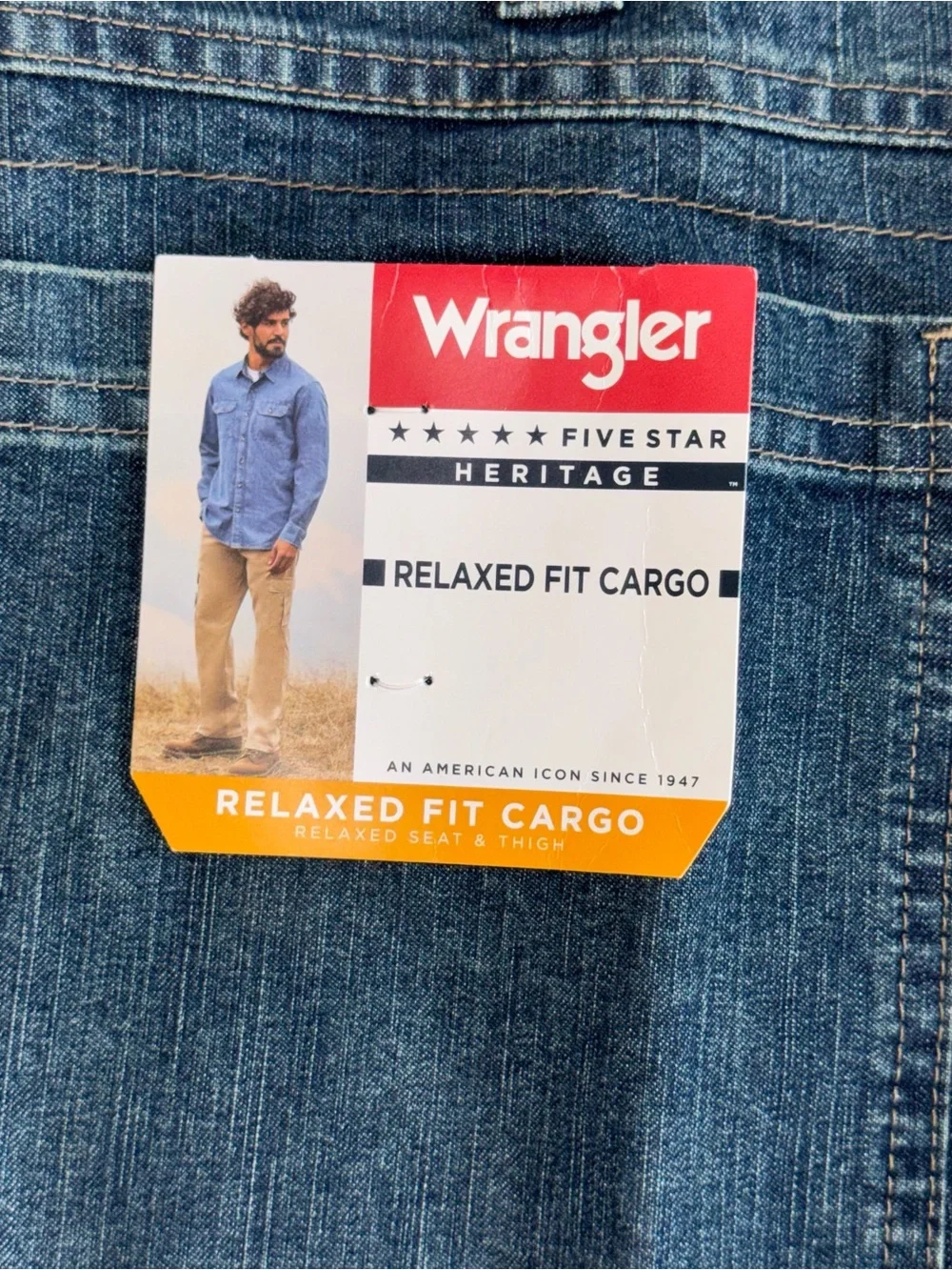 Wrangler Five Star Heritage Men’s Relaxed Fit Cargo Jeans 38x30 Dark Wash New